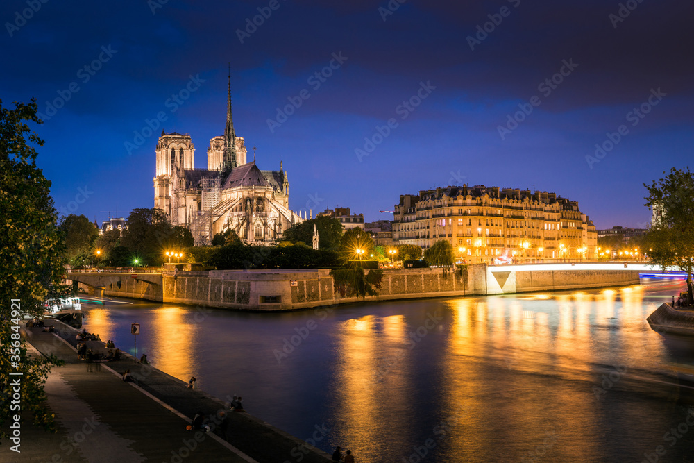 Panorama of Notre Dame de Paris evening light, France