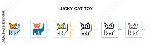 Lucky cat toy vector icon in 6 different modern styles. Black, two colored lucky cat toy icons designed in filled, outline, line and stroke style. Vector illustration can be used for web, mobile, ui