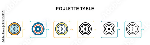 Roulette table vector icon in 6 different modern styles. Black, two colored roulette table icons designed in filled, outline, line and stroke style. Vector illustration can be used for web, mobile, ui
