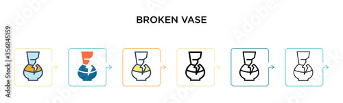 Broken vase vector icon in 6 different modern styles. Black, two colored broken vase icons designed in filled, outline, line and stroke style. Vector illustration can be used for web, mobile, ui