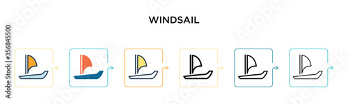 Windsail vector icon in 6 different modern styles. Black, two colored windsail icons designed in filled, outline, line and stroke style. Vector illustration can be used for web, mobile, ui photo