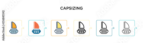 Capsizing vector icon in 6 different modern styles. Black, two colored capsizing icons designed in filled, outline, line and stroke style. Vector illustration can be used for web, mobile, ui