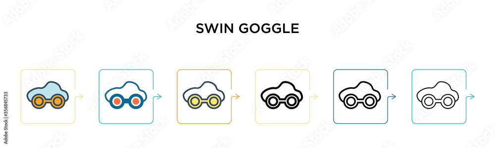 Swin goggle vector icon in 6 different modern styles. Black, two colored swin goggle icons designed in filled, outline, line and stroke style. Vector illustration can be used for web, mobile, ui Swin goggle vector icon in 6 different modern styles. Black, two colored swin goggle icons designed in filled, outline, line and stroke style. Vector illustration can be used for web, mobile, ui