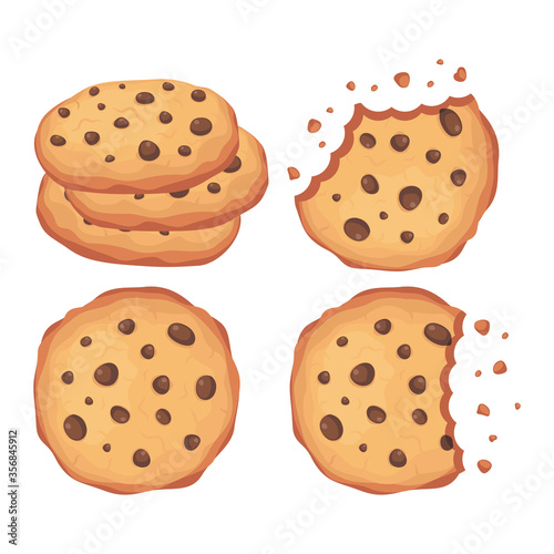 Chocolate chips cookies vector pack illustration