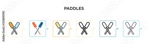 Paddles vector icon in 6 different modern styles. Black, two colored paddles icons designed in filled, outline, line and stroke style. Vector illustration can be used for web, mobile, ui