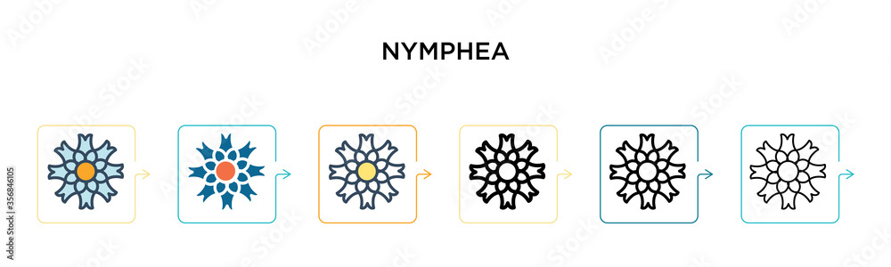 Nymphea vector icon in 6 different modern styles. Black, two colored nymphea icons designed in filled, outline, line and stroke style. Vector illustration can be used for web, mobile, ui Nymphea vector icon in 6 different modern styles. Black, two colored nymphea icons designed in filled, outline, line and stroke style. Vector illustration can be used for web, mobile, ui