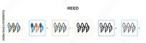 Reed vector icon in 6 different modern styles. Black, two colored reed icons designed in filled, outline, line and stroke style. Vector illustration can be used for web, mobile, ui