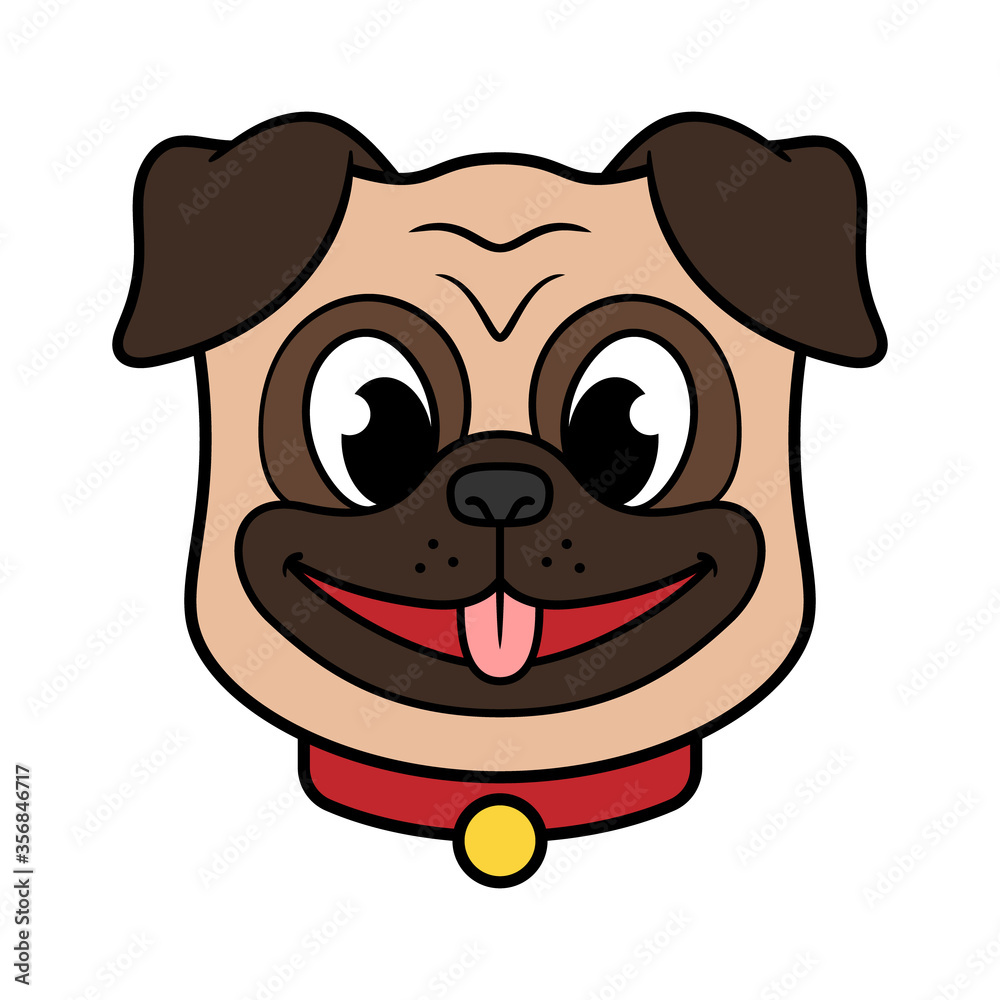 Cartoon Head of Pug Dog Illustration Cartoon Head of Pug Dog Illustration