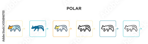 Polar vector icon in 6 different modern styles. Black, two colored polar icons designed in filled, outline, line and stroke style. Vector illustration can be used for web, mobile, ui