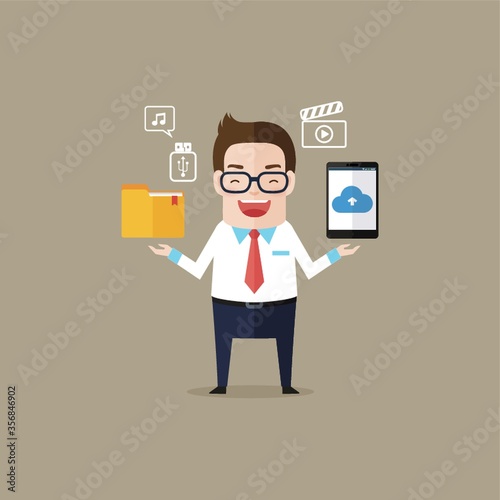 businessman holding a folder and a smartphone