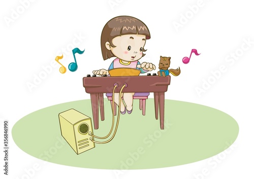 girl playing music on turntable