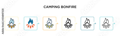 Camping bonfire vector icon in 6 different modern styles. Black  two colored camping bonfire icons designed in filled  outline  line and stroke style. Vector illustration can be used for web  mobile 