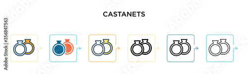 Castanets vector icon in 6 different modern styles. Black, two colored castanets icons designed in filled, outline, line and stroke style. Vector illustration can be used for web, mobile, ui