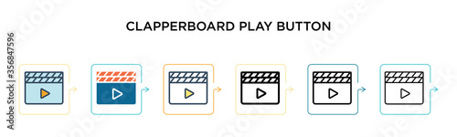Fotografie Clapperboard play button vector icon in 6 different modern styles
