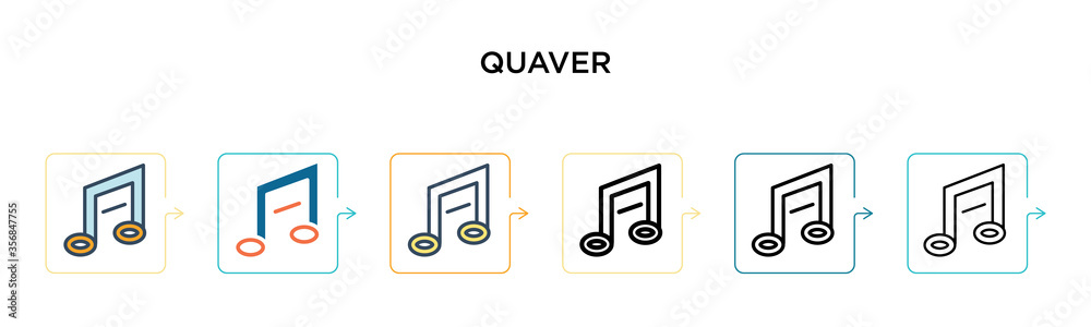 Quaver vector icon in 6 different modern styles. Black, two colored quaver icons designed in filled, outline, line and stroke style. Vector illustration can be used for web, mobile, ui Quaver vector icon in 6 different modern styles. Black, two colored quaver icons designed in filled, outline, line and stroke style. Vector illustration can be used for web, mobile, ui