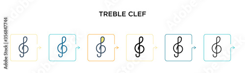 Treble clef vector icon in 6 different modern styles. Black, two colored treble clef icons designed in filled, outline, line and stroke style. Vector illustration can be used for web, mobile, ui