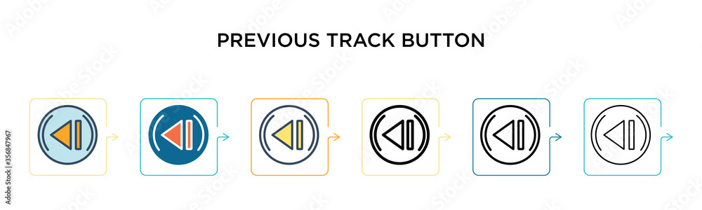 Previous track button vector icon in 6 different modern styles. Black, two colored previous track button icons designed in filled, outline, line and stroke style. Vector illustration can be used for Previous track button vector icon in 6 different modern styles. Black, two colored previous track button icons designed in filled, outline, line and stroke style. Vector illustration can be used for
