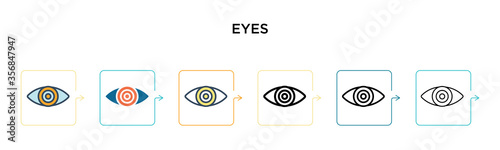 Red eyes vector icon in 6 different modern styles. Black, two colored red eyes icons designed in filled, outline, line and stroke style. Vector illustration can be used for web, mobile, ui