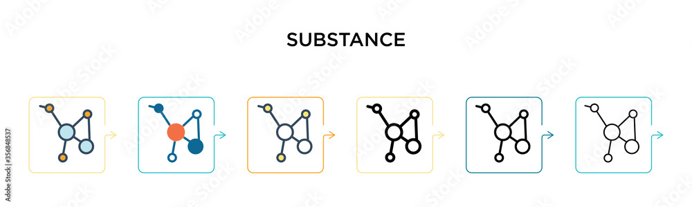 Substance vector icon in 6 different modern styles. Black, two colored substance icons designed in filled, outline, line and stroke style. Vector illustration can be used for web, mobile, ui Substance vector icon in 6 different modern styles. Black, two colored substance icons designed in filled, outline, line and stroke style. Vector illustration can be used for web, mobile, ui