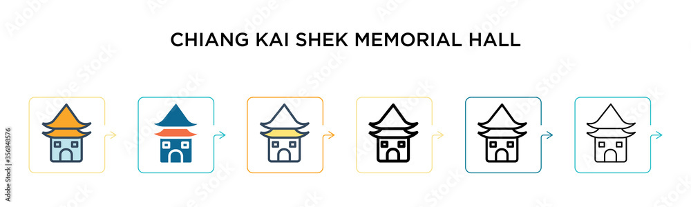 Fototapeta premium Chiang kai shek memorial hall vector icon in 6 different modern styles. Black, two colored chiang kai shek memorial hall icons designed in filled, outline, line and stroke style. Vector illustration