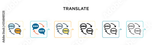 Translate vector icon in 6 different modern styles. Black, two colored translate icons designed in filled, outline, line and stroke style. Vector illustration can be used for web, mobile, ui