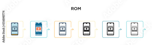 Rom vector icon in 6 different modern styles. Black, two colored rom icons designed in filled, outline, line and stroke style. Vector illustration can be used for web, mobile, ui