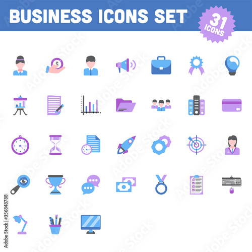 31 Colorful Business Icon Set in Flat Style.