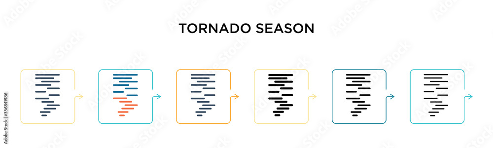 Tornado season vector icon in 6 different modern styles. Black, two colored tornado season icons designed in filled, outline, line and stroke style. Vector illustration can be used for web, mobile, ui Tornado season vector icon in 6 different modern styles. Black, two colored tornado season icons designed in filled, outline, line and stroke style. Vector illustration can be used for web, mobile, ui
