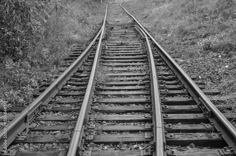 Railway grayscale view in perspective