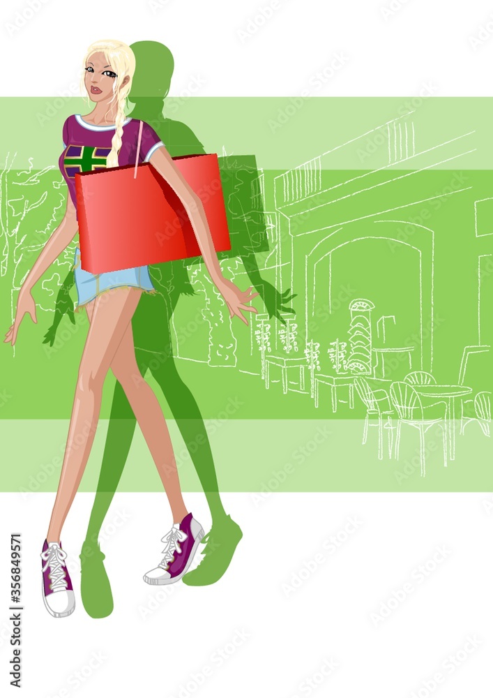 fashionable woman with shopping bags
