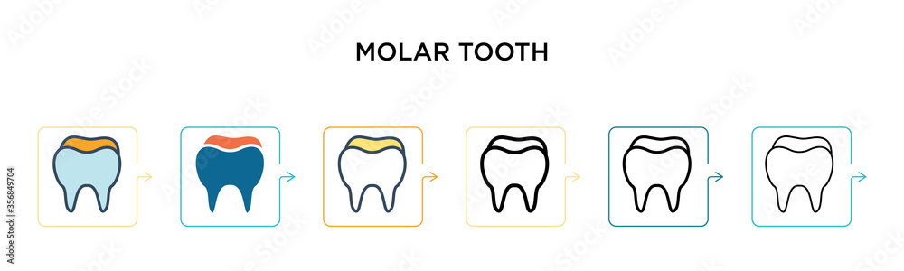Molar tooth vector icon in 6 different modern styles. Black, two colored molar tooth icons designed in filled, outline, line and stroke style. Vector illustration can be used for web, mobile, ui Molar tooth vector icon in 6 different modern styles. Black, two colored molar tooth icons designed in filled, outline, line and stroke style. Vector illustration can be used for web, mobile, ui