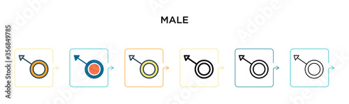 Male vector icon in 6 different modern styles. Black, two colored male icons designed in filled, outline, line and stroke style. Vector illustration can be used for web, mobile, ui