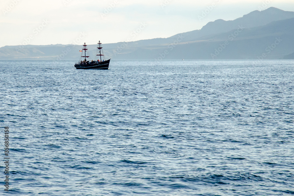 ship, sea, rocks, black sea, Crimea