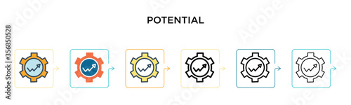 Potential vector icon in 6 different modern styles. Black, two colored potential icons designed in filled, outline, line and stroke style. Vector illustration can be used for web, mobile, ui