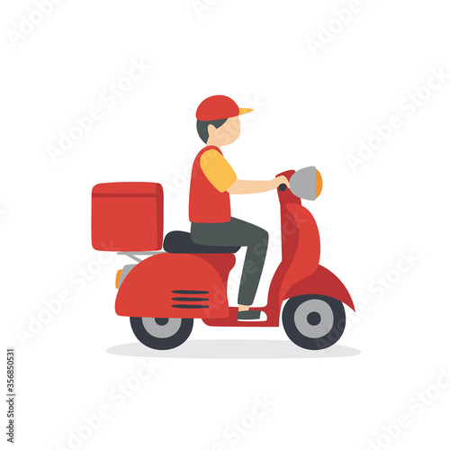 Delivery man riding red scooter illustration