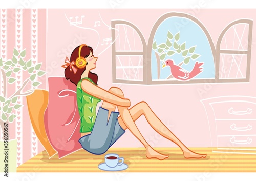 woman relaxing while listening to music