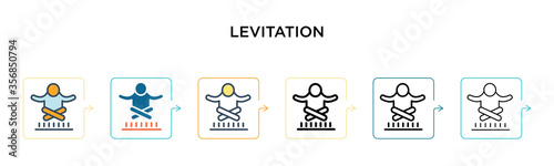 Levitation vector icon in 6 different modern styles. Black, two colored levitation icons designed in filled, outline, line and stroke style. Vector illustration can be used for web, mobile, ui