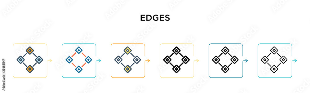 Edges vector icon in 6 different modern styles. Black, two colored edges icons designed in filled, outline, line and stroke style. Vector illustration can be used for web, mobile, ui