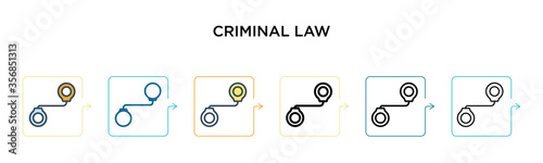 Criminal law vector icon in 6 different modern styles. Black, two colored criminal law icons designed in filled, outline, line and stroke style. Vector illustration can be used for web, mobile, ui