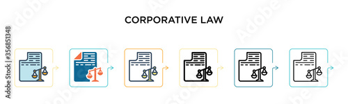 Corporative law vector icon in 6 different modern styles. Black, two colored corporative law icons designed in filled, outline, line and stroke style. Vector illustration can be used for web, mobile,