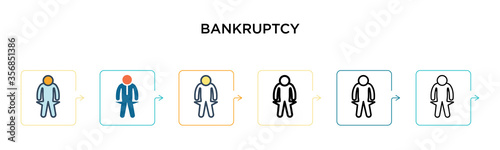 Bankruptcy vector icon in 6 different modern styles. Black, two colored bankruptcy icons designed in filled, outline, line and stroke style. Vector illustration can be used for web, mobile, ui