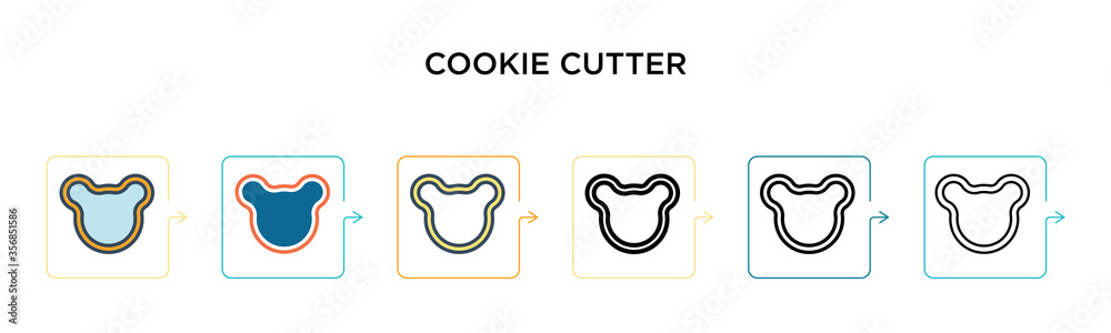 Cookie cutter vector icon in 6 different modern styles. Black, two colored cookie cutter icons designed in filled, outline, line and stroke style. Vector illustration can be used for web, mobile, ui Cookie cutter vector icon in 6 different modern styles. Black, two colored cookie cutter icons designed in filled, outline, line and stroke style. Vector illustration can be used for web, mobile, ui