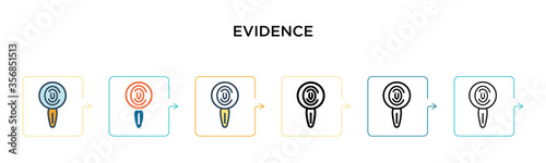 Evidence vector icon in 6 different modern styles. Black, two colored evidence icons designed in filled, outline, line and stroke style. Vector illustration can be used for web, mobile, ui