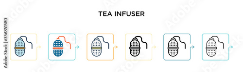 Tea infuser vector icon in 6 different modern styles. Black, two colored tea infuser icons designed in filled, outline, line and stroke style. Vector illustration can be used for web, mobile, ui