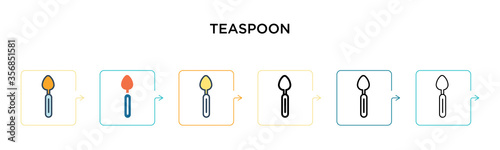 Teaspoon vector icon in 6 different modern styles. Black, two colored teaspoon icons designed in filled, outline, line and stroke style. Vector illustration can be used for web, mobile, ui
