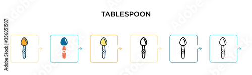 Tablespoon vector icon in 6 different modern styles. Black, two colored tablespoon icons designed in filled, outline, line and stroke style. Vector illustration can be used for web, mobile, ui