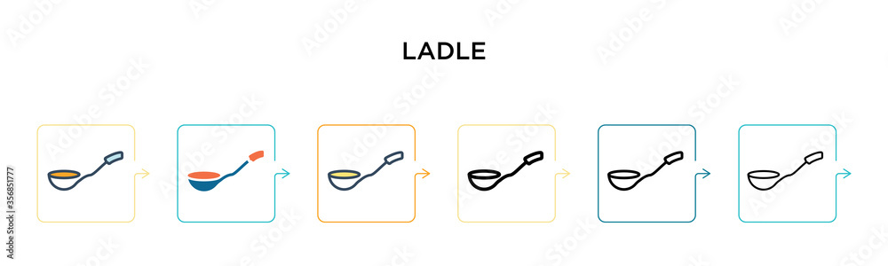 Ladle vector icon in 6 different modern styles. Black, two colored ladle icons designed in filled, outline, line and stroke style. Vector illustration can be used for web, mobile, ui Ladle vector icon in 6 different modern styles. Black, two colored ladle icons designed in filled, outline, line and stroke style. Vector illustration can be used for web, mobile, ui