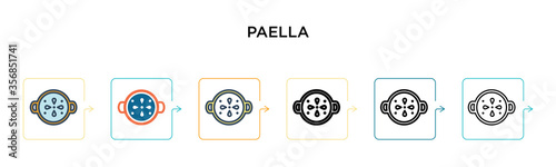 Paella vector icon in 6 different modern styles. Black, two colored paella icons designed in filled, outline, line and stroke style. Vector illustration can be used for web, mobile, ui