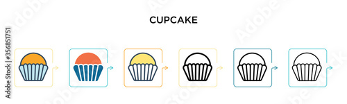Cupcake vector icon in 6 different modern styles. Black  two colored cupcake icons designed in filled  outline  line and stroke style. Vector illustration can be used for web  mobile  ui