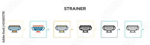Strainer vector icon in 6 different modern styles. Black, two colored strainer icons designed in filled, outline, line and stroke style. Vector illustration can be used for web, mobile, ui